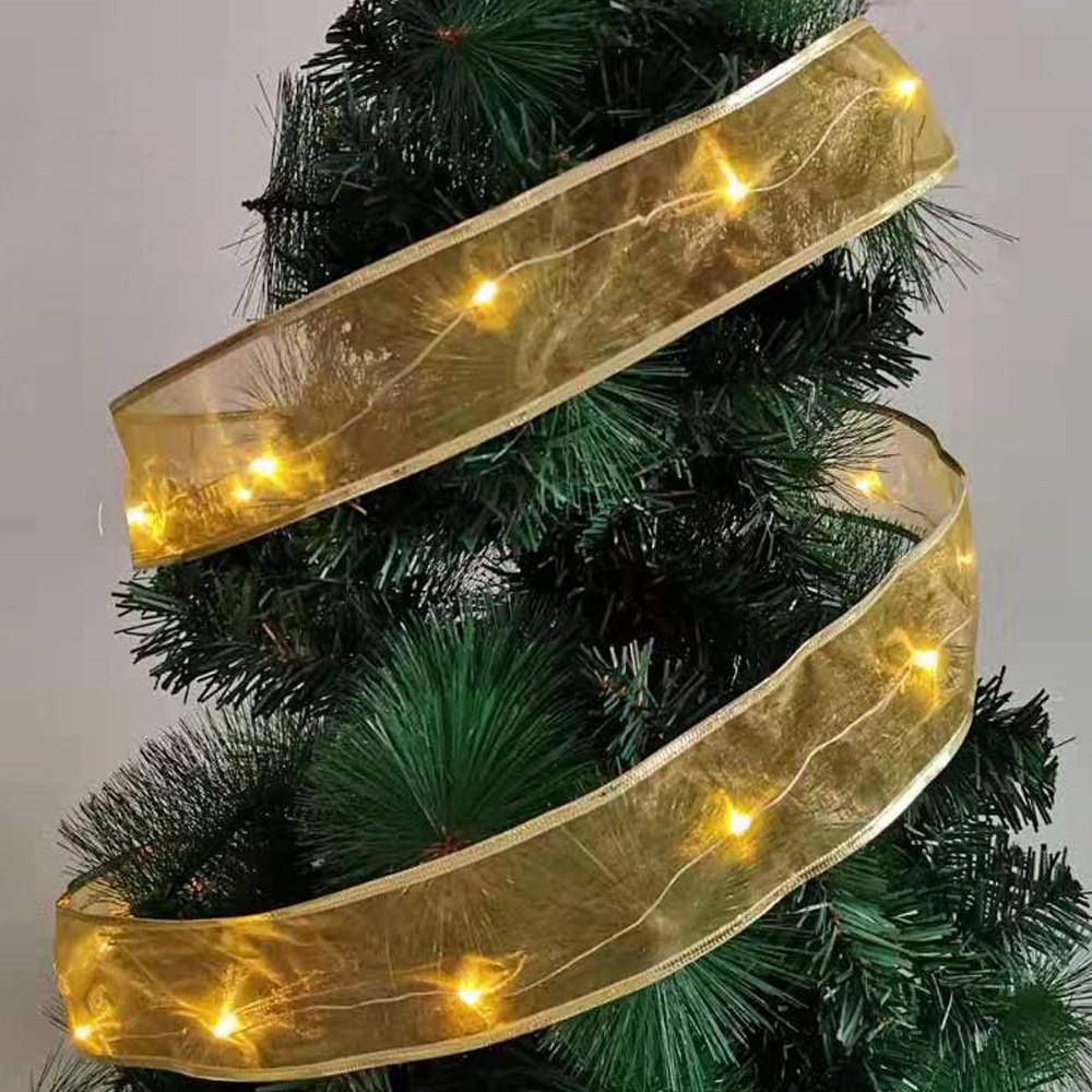 

2 Luxurious Meter Dual Color Christmas Ribbon With Soft Glowing Led Lights Gold Warm Light