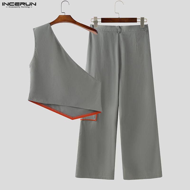 INCERUN 2 STÜCKE Herren Ärmellose Einseitige Tanktops und Lange Hosen Outfit Sets