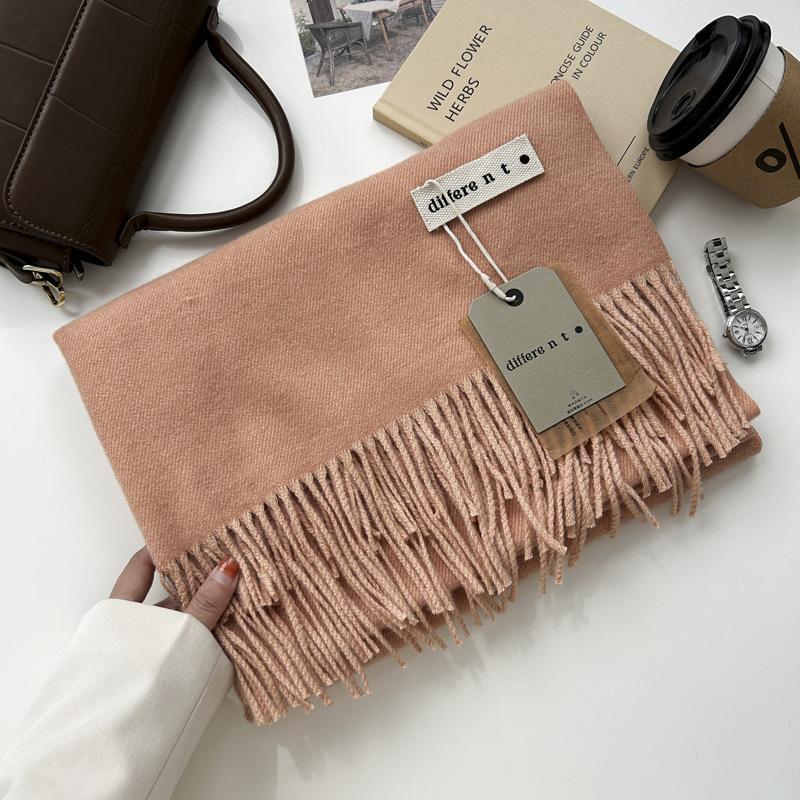 300G Jednolity Kolor Imitacja Kaszmiru Szalik Damski Zimowy Premium, Szal Z Kaszmiru Z Frędzlami