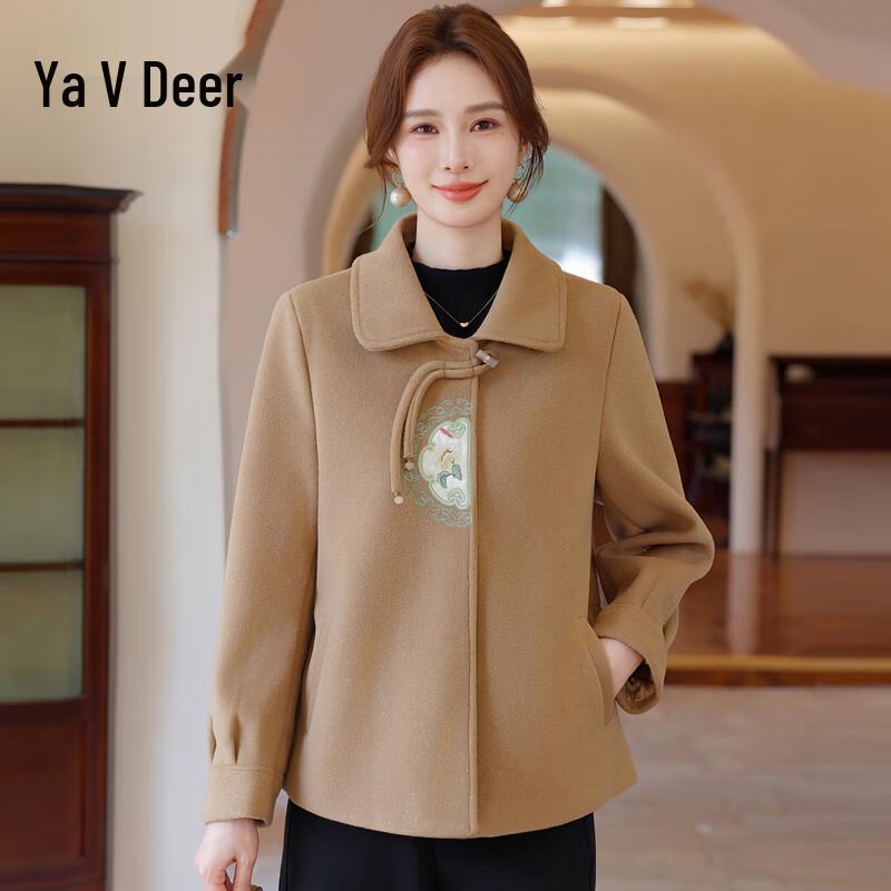

Yalu Women s Embroidered Wool Blend Lapel Coat XL