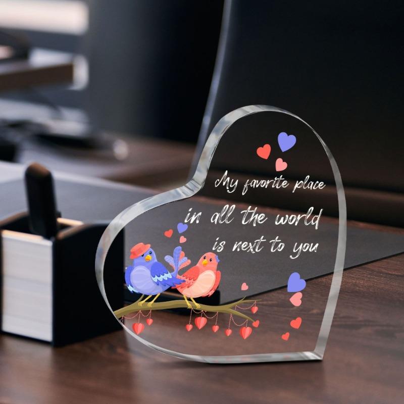 2D flaches Acryl-Schreibtischornament zum Valentinstag, Vogeldekoration, Acryl-Dekoration für Zuhause Schreibtisch Wohnzimmer, Klassischer Stil Heimdekoration für Wohnzimmer