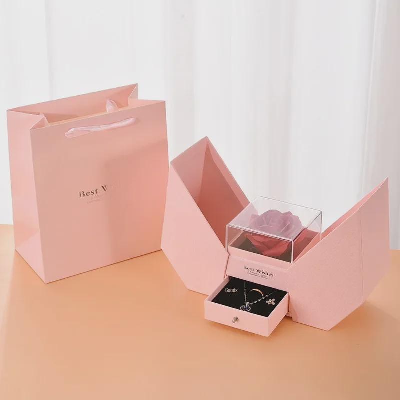520 Valentine's Acrylic Rose Jewelry Gift Box: Eternal Flower, Lipstick, Perfume Packaging