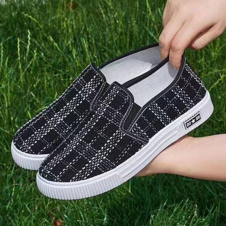 Dam Canvas Slip-On Skor med Låg Profil - Trendiga, Casual, Flatsulade, Mångsidiga Pekingstil