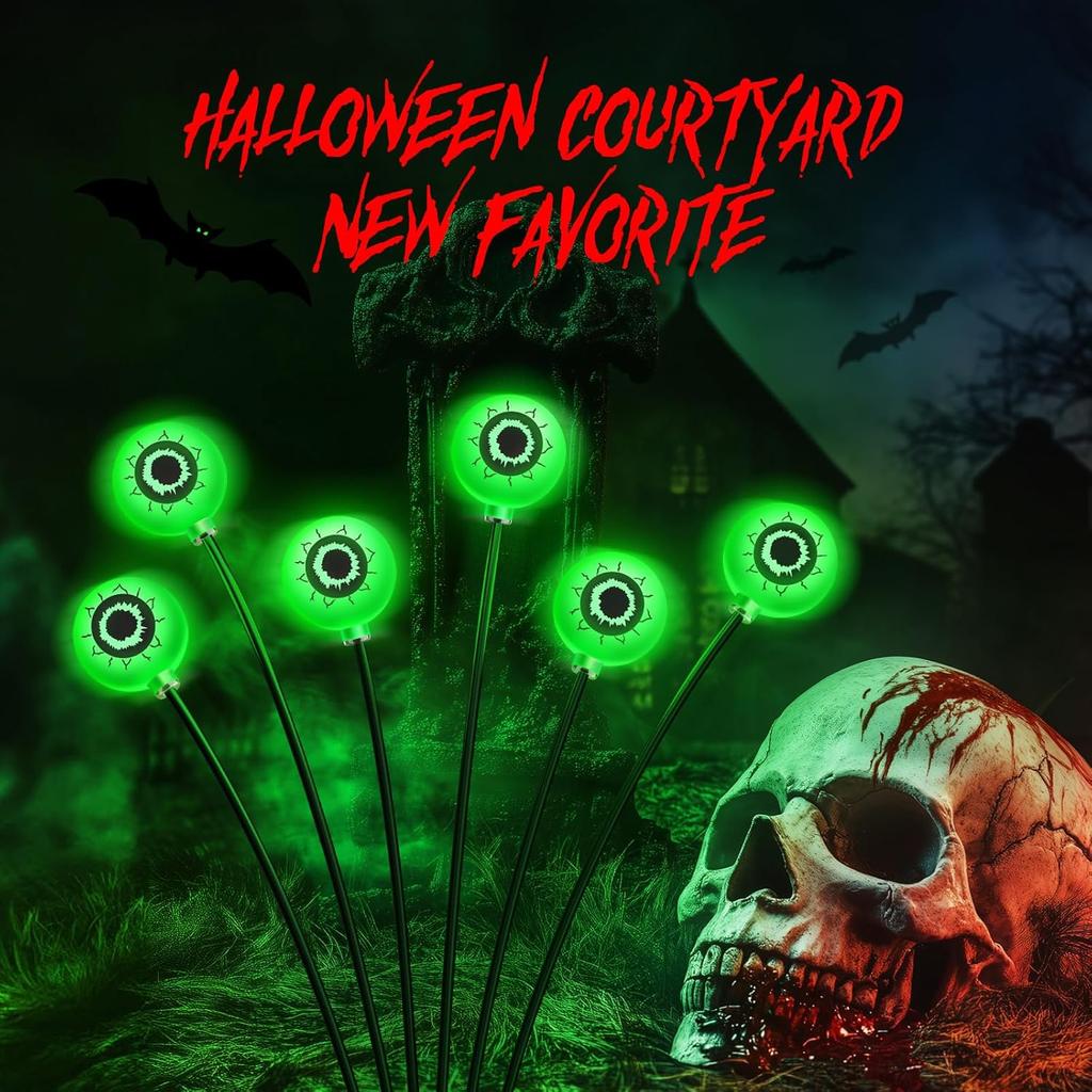 Glowing Eyeball Solar Lights Waterproof Swaying Halloween Garden Decor Outdoor Pathway Yard Scary Party Lights Auto On Off