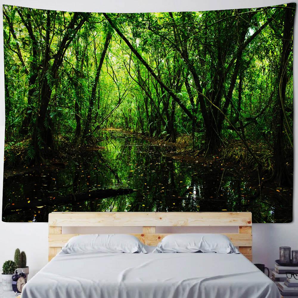 Green Jungle Tapestry Hippie Bohemian Home Decoration Wall Hanging Cloth Living Room Bedroom Mural, Background Poster
