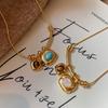 18K real gold electroplated tiger's eye stone pendant necklace casual retro temperament collarbone chain light luxury sweater chain women