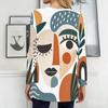 Women Plus Size Round Neck Long Sleeve Abstract Printed Loose Longline T Shirt With Pockets