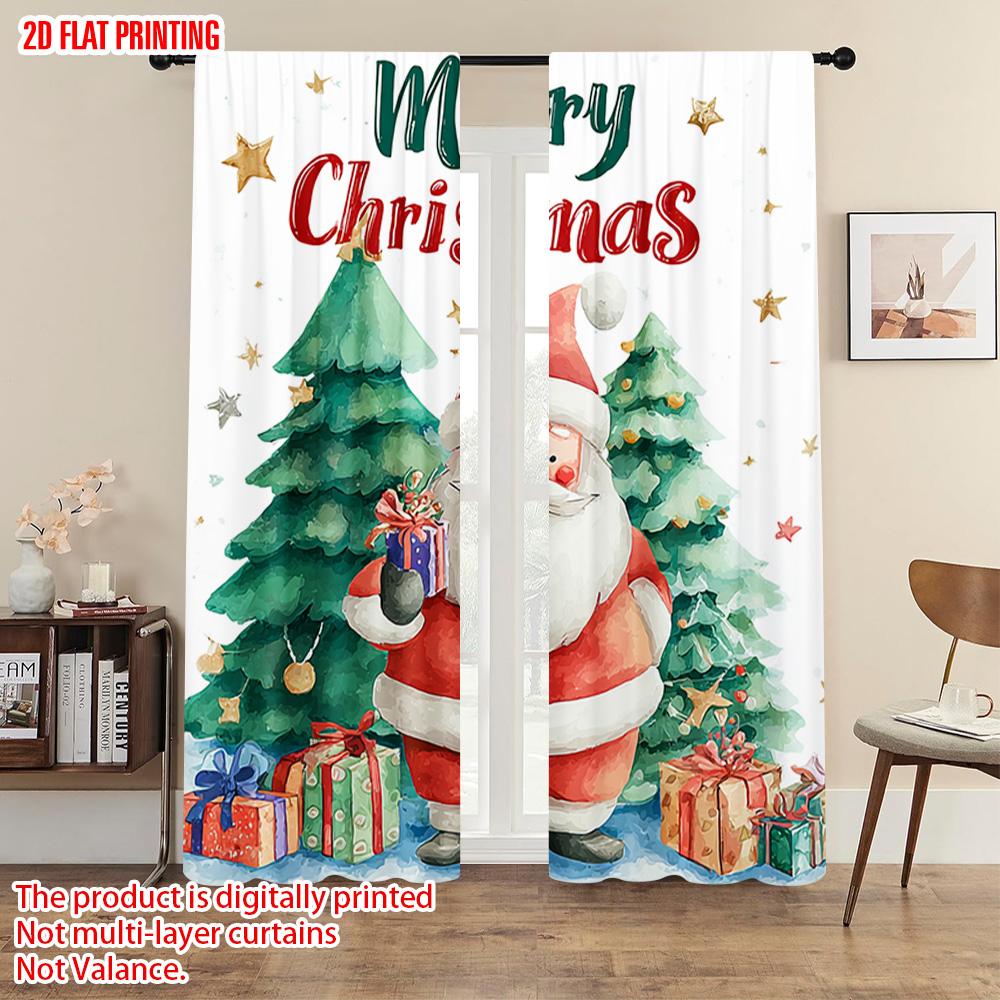 2pc  2D plane printing Curtains&Window Treatment Santa Claus Polyester Fabric (without rod) Gifts Perfect for Kitchen   Bedroom &