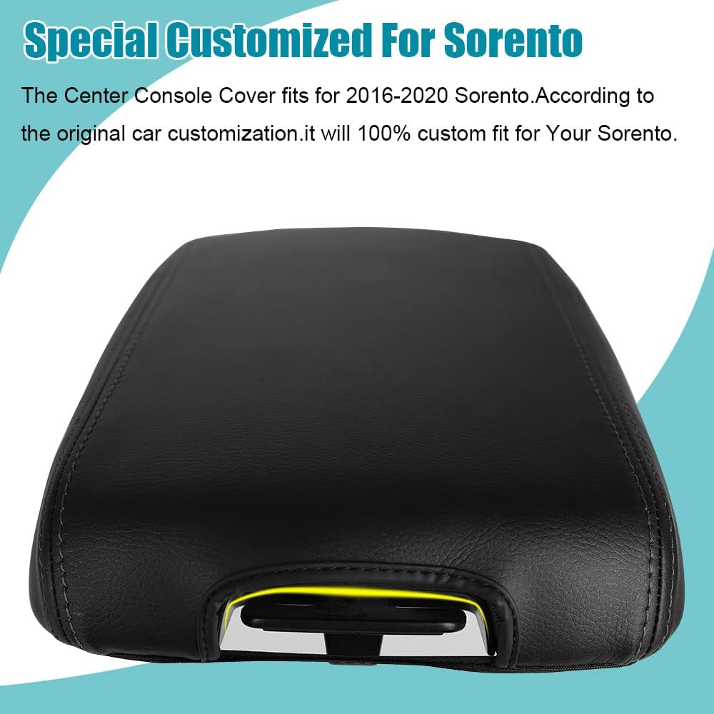 LEXLEY Center Console Pad Armrest Box Cover Waterproof Anti-Scratch Leather Protector Covers For Kia 2016- Sorento-Black Stitches