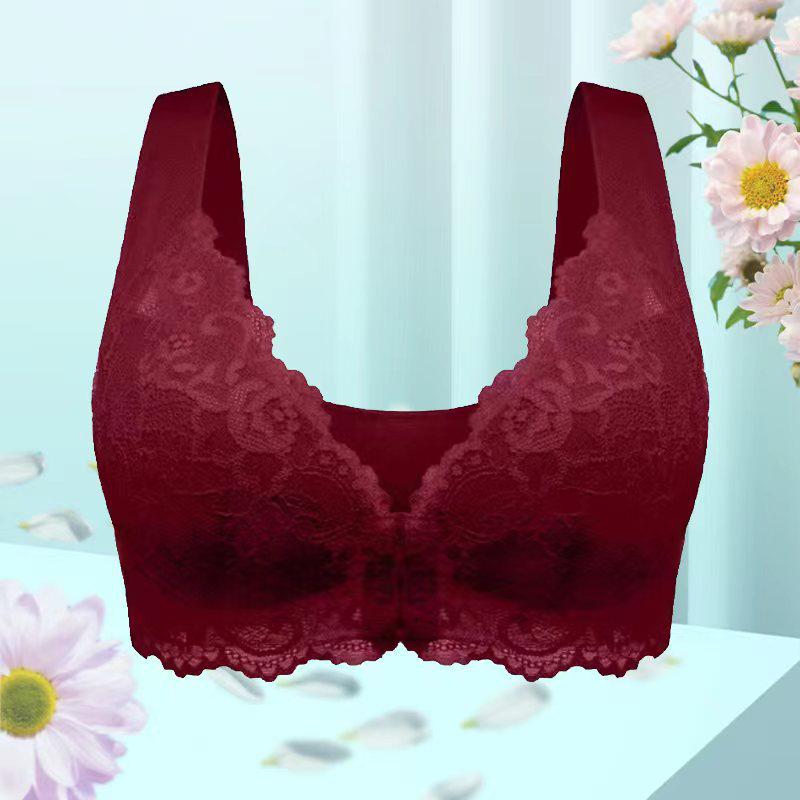 Plus Size Seamless Lace Push-Up Bra with Front Closure and Beautiful Back Design