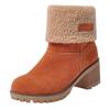 New Short Boots Women's Boots Medium Tube Thick Heel High Heel Fluffy Snow Boots Large Size Cotton Boots Women
