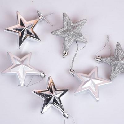 Lot de 6 pièces 7 cm Ornements d'Arbre de Noël Paillettes Mini 6 Couleurs Étoile à Cinq Branches en Plastique Ornements Suspendus de Noël