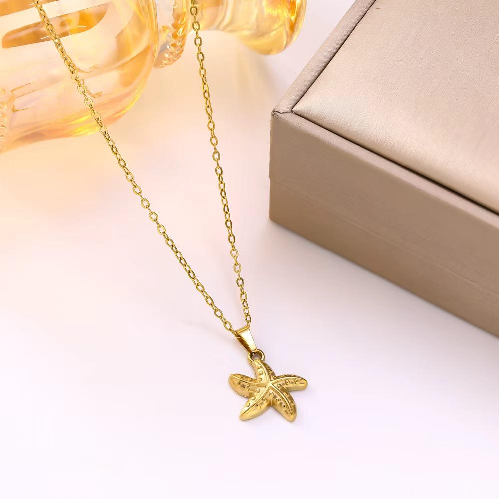 Transborder Stylish Starfish Shell Stainless Steel Pendant Necklace for Women - Ocean-Inspired Design