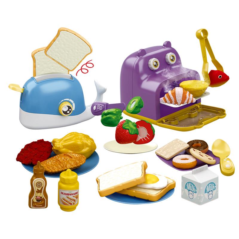 

Пятизвездочная имитационная кухня Мелкая бытовая техника Духовка Кофемашина Хлебопечка Завтрак Костюм Кулинария Еда Игровые игрушки синий/фиолетовый