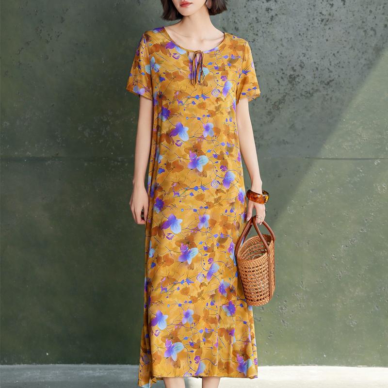 Women's Plus Size Floral Print Maxi Dress, Casual Short Sleeve Long Dress (XL-5XL)