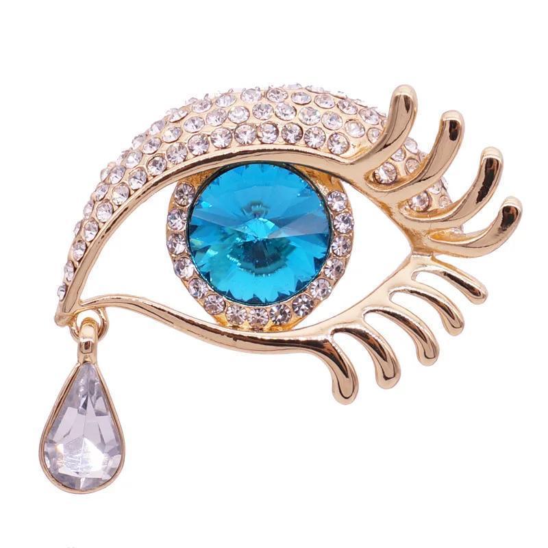 Modische tränenreiche großäugige Kristallbrosche Diamantbesetzte lange Wimpern Auge und Brustblumen UNISEX Bankettkleider Accessoires