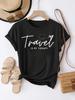 "Travel Is My Relax" Graphic T-Shirt Fit Short Sleeve Round Neck Casual Top for Summer Woman Breathable Cute Aesthetic Shirt Tee