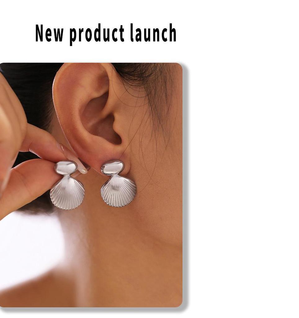 18k Gold Plated Geometric Patchwork Shell Stud Earrings - European & American Style for Women