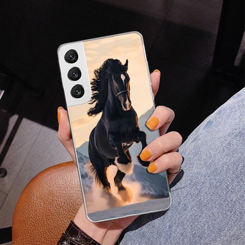 Animal Black Horse Phone Case For Samsung Galaxy S24 S25 Edge S26 Ultra S23 S22 S21 Plus S20 FE + Personalized Print Cover Galax