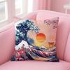 Japanese Waves Cushion Cover Linen Pillowcase Cover Soft Decor for Sofa Home Room