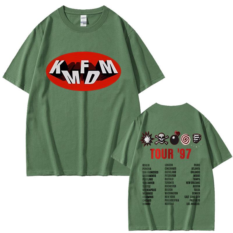 Camiseta Gráfica de Tour de Rock Kmfdm 97 Verano Hombres Mujeres Vintage Gótico Punk Streetwear Masculino Casual Camisetas de Algodón Puro