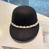 French Retro Woolen Top Hat Women Pearl Hepburn Style Black Hat Small Fragrant Style Autumn and Winter Warm Cap