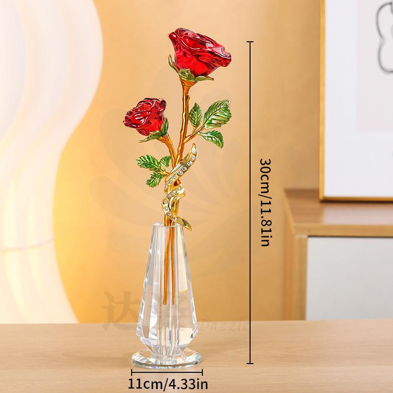 Crystal glass rose ornament vase living room decoration