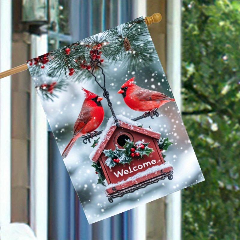 1pc, Introducing The Winter Birdhouse Design Featuring Holly, Red Berries, And a Cardinal - Available In Or Double-Sided Garden Flags for Courtyard,