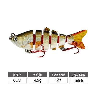 6cm/4.5g Mini Multi-Section Fish Bait, 6-Segment Bionic Lure for Long-Distance Casting and Submerged Fishing