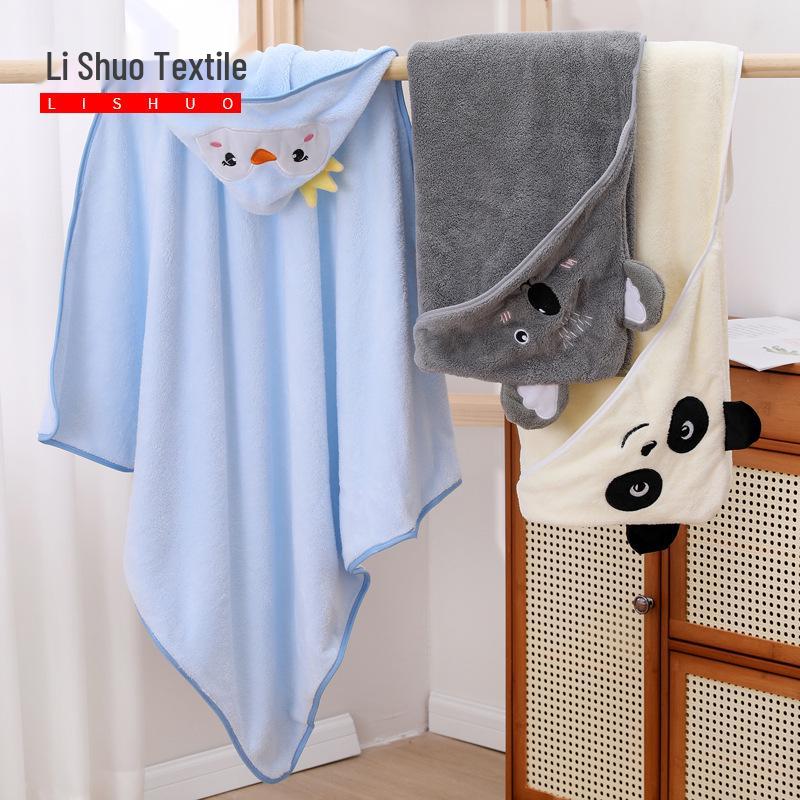 Children's Hooded Bath Poncho: Soft Coral Fleece Towel and Swaddle Blanket
