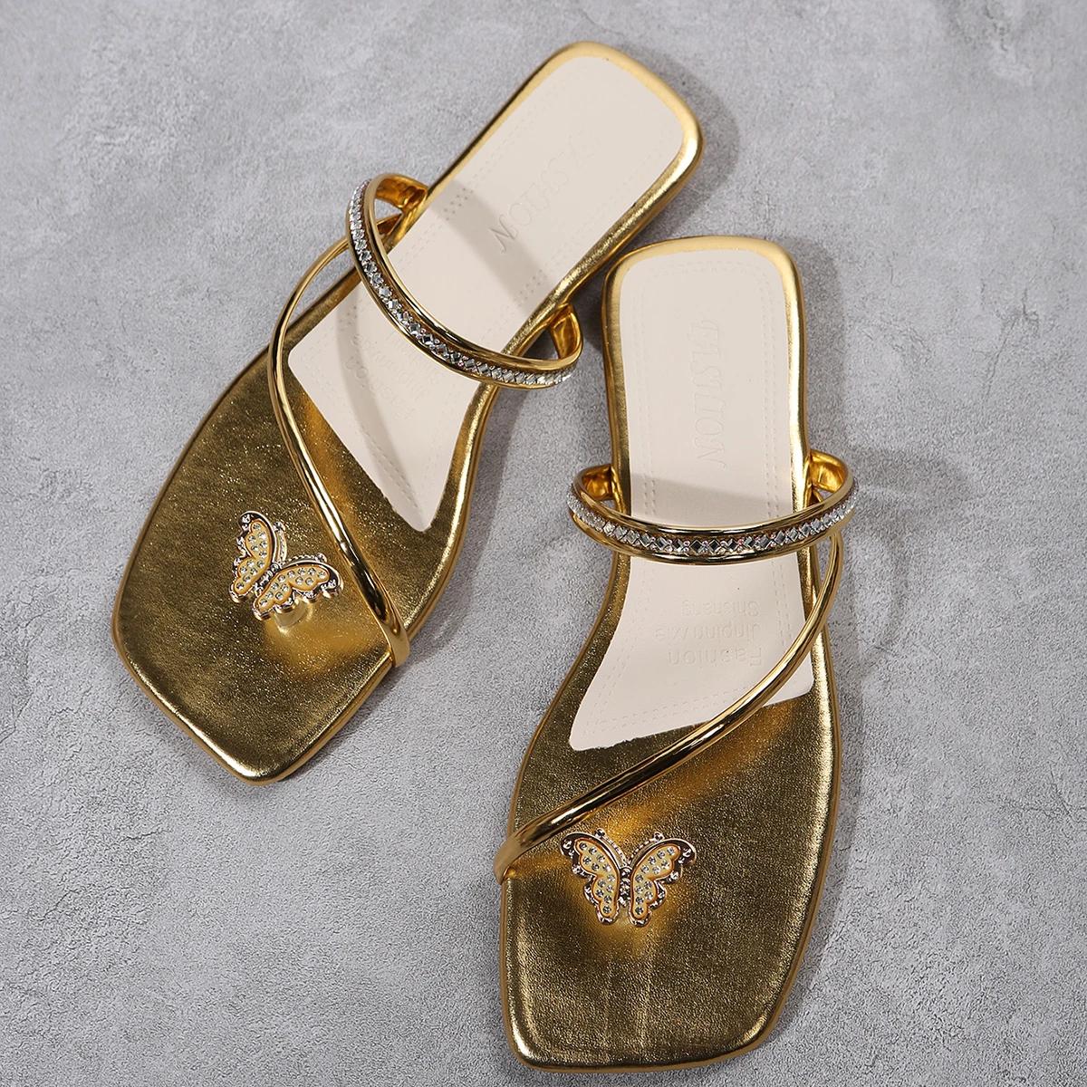 

Обувь для женщин 2025 Новая летняя уличная мода Универсальные женские сандалии Стразы Бант Пикантный носок Женские шлепанцы 37