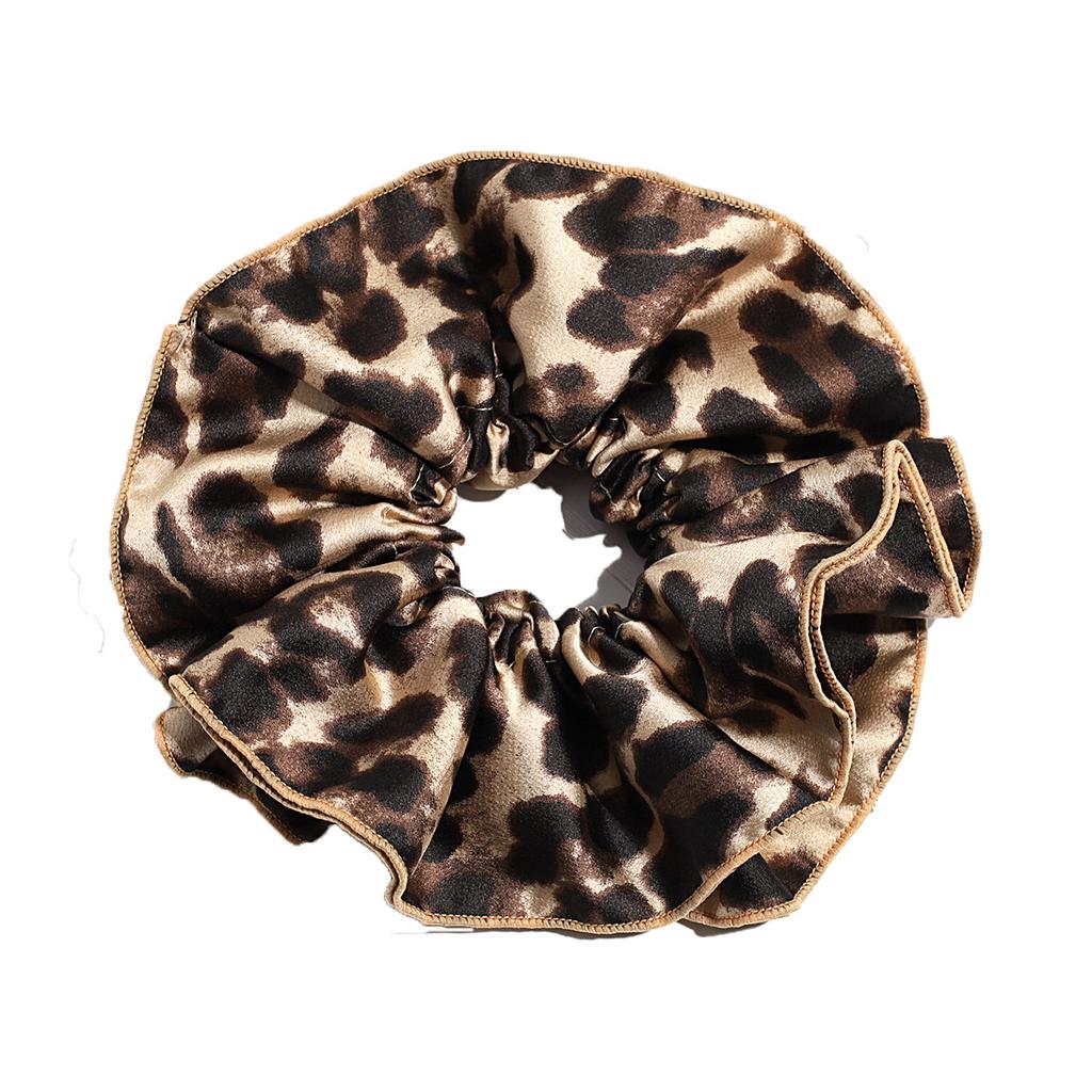 Fashionable Leopard Print Double-layer Large Intestine Headband Hair Accessory, Retro Low Ponytail Headband, Floral Leather Band