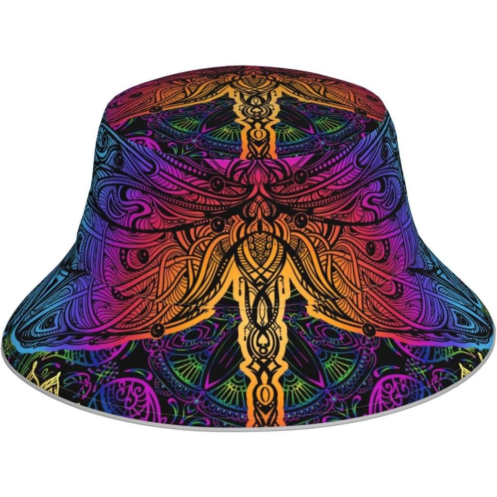 Rainbow Mandala Print Bucket Hat Psychedelic Bohemian Pattern Sun Hat For Men Women Summer Beach Festival Outdoor UPF