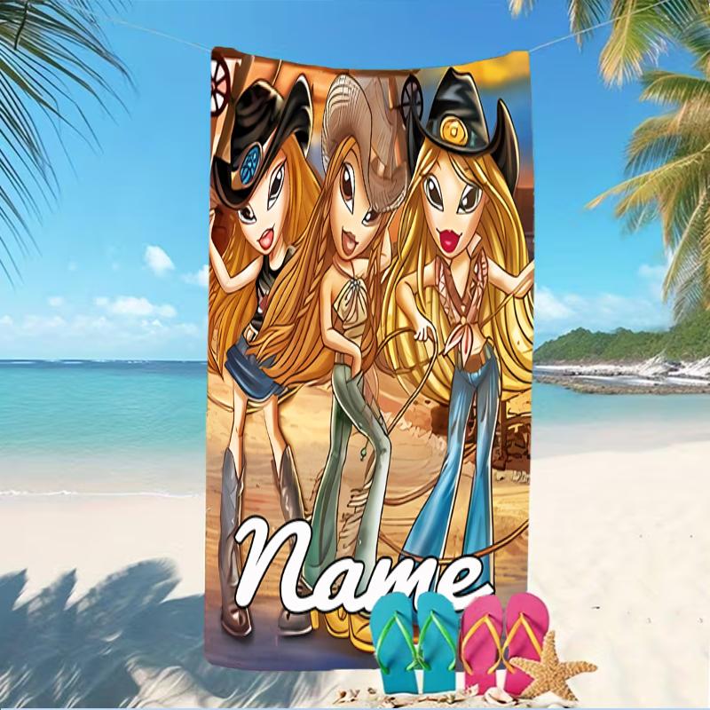 Customizable personalized beach towels Bratz themed designs.Suitable for the beach, yoga, sports;ideal as beach accessories