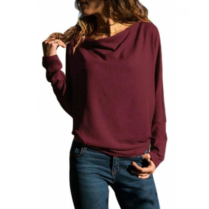 Women Autumn Long Sleeve Shirt Pure Color Casual Loose Tops