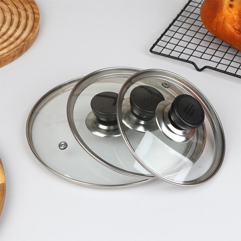 Visible Pot Cover Tempered Glass Pot Lid Stainless Steel Rimmed Pan Lid Spill Shatter-Proof Round Chef Glass Cover