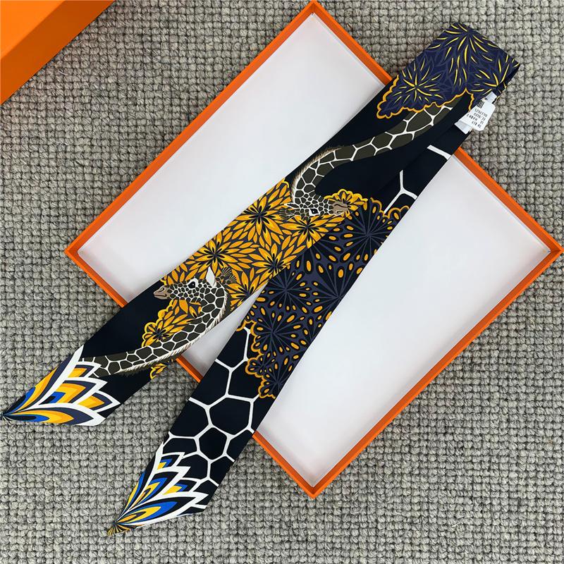 POBING Animals Print 18m/m Twill Silk Scarves Women Luxury Brand Scarf Bag Ribbons Tie Head Scarf Small Long Skinny Scarf 86*5CM