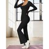 Cross Border Women's Autumn and Winter Long Sleeved U-neck Backless Slim Fit and Hip Lifting Sexy Sports Yoga Jumpsuit from Europe and America