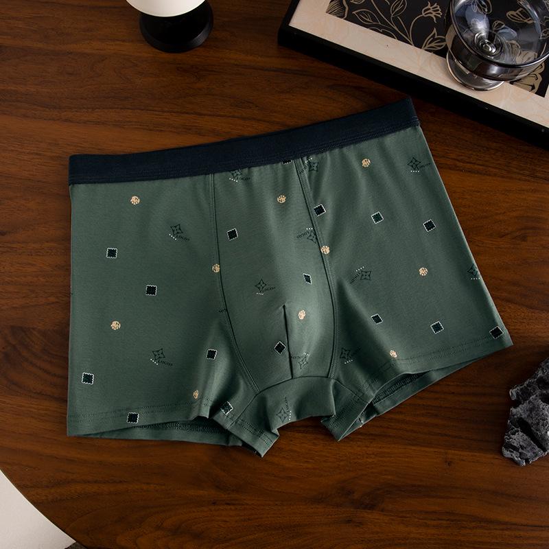 Men's Trendy Mid-Waist Flat-Leg Printed Underwear - Comfortable 60s Tight-Knit Pima Cotton for Teens
