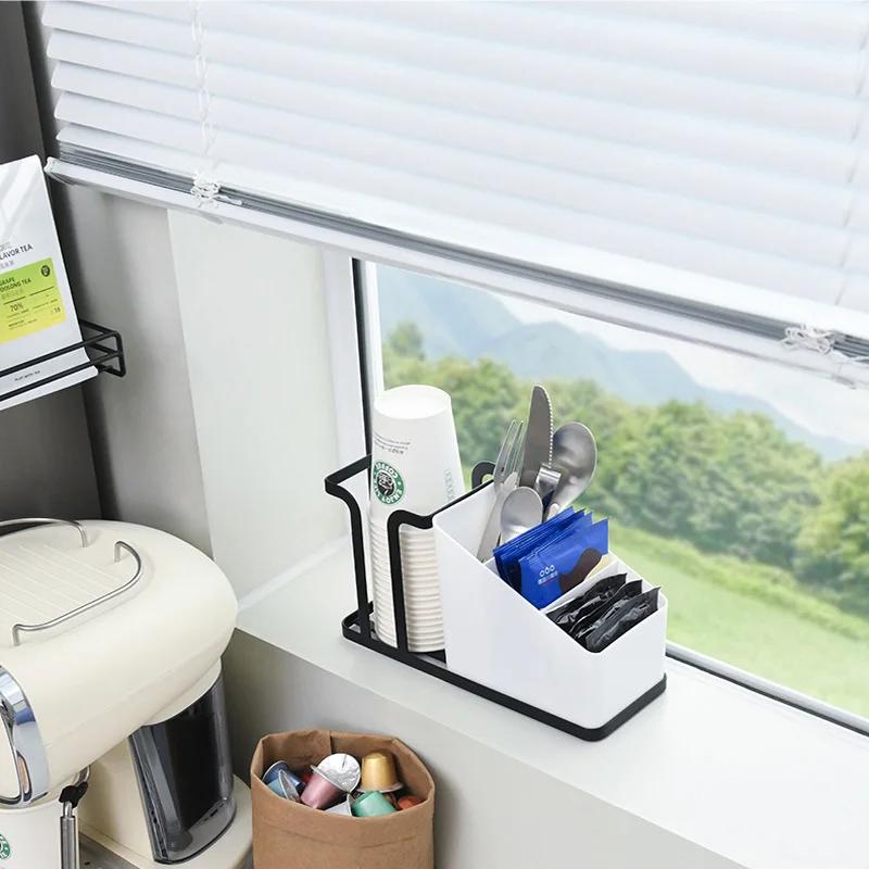 Kaffee-Organizer Teebeutel-Aufbewahrungsregal Schreibtisch Einwegbecherhalter Wasser-Teebecher-Spenderregal für Zuhause Küche Büro
