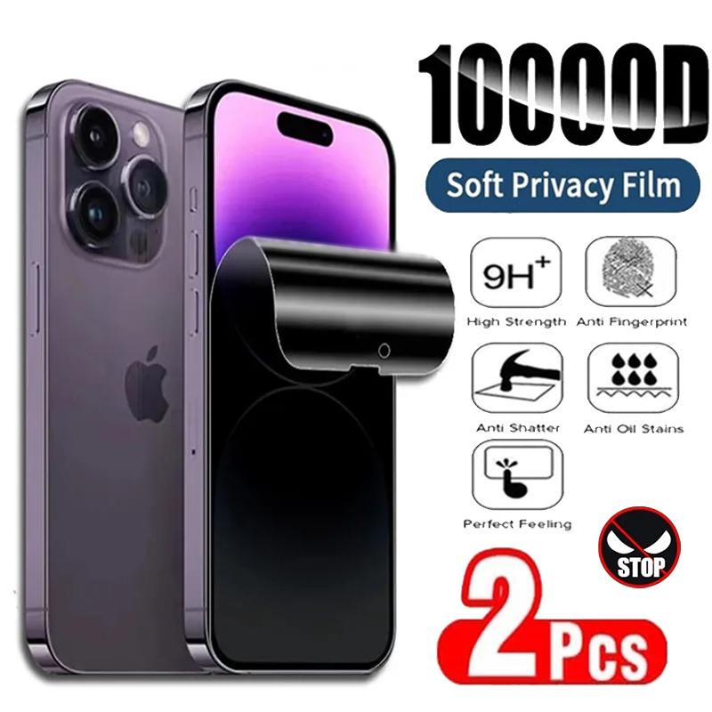 

Película de hidrogel de privacidade, 2 peças, para iphone 14 13 12 11 15 16 17 pro max plus mini protetor de tela anti-espião para iphone x xr xs max iPhone 17 pro max чистий