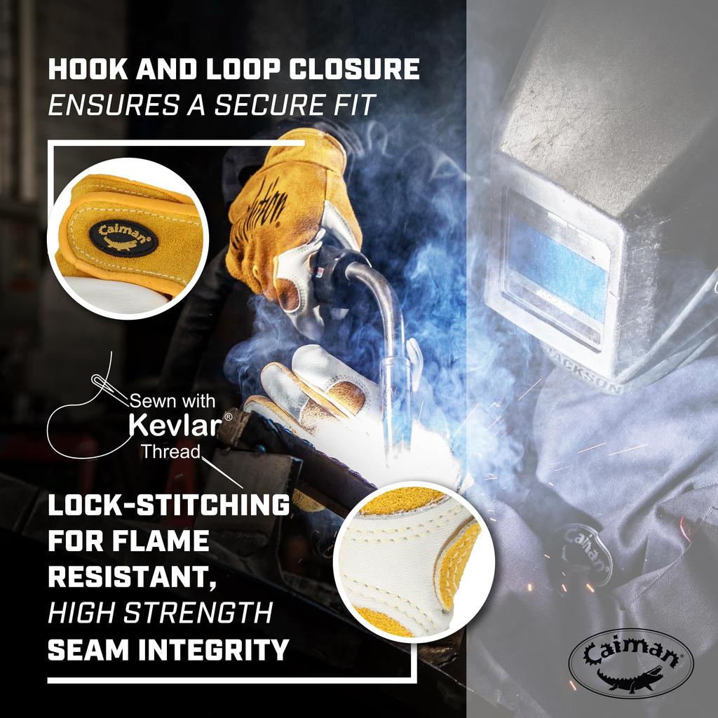 Caiman Revolution Cow Split Linerless MIG Gloves with Short Cuff Grain/Pig Welding/Multi-Purpose (M)