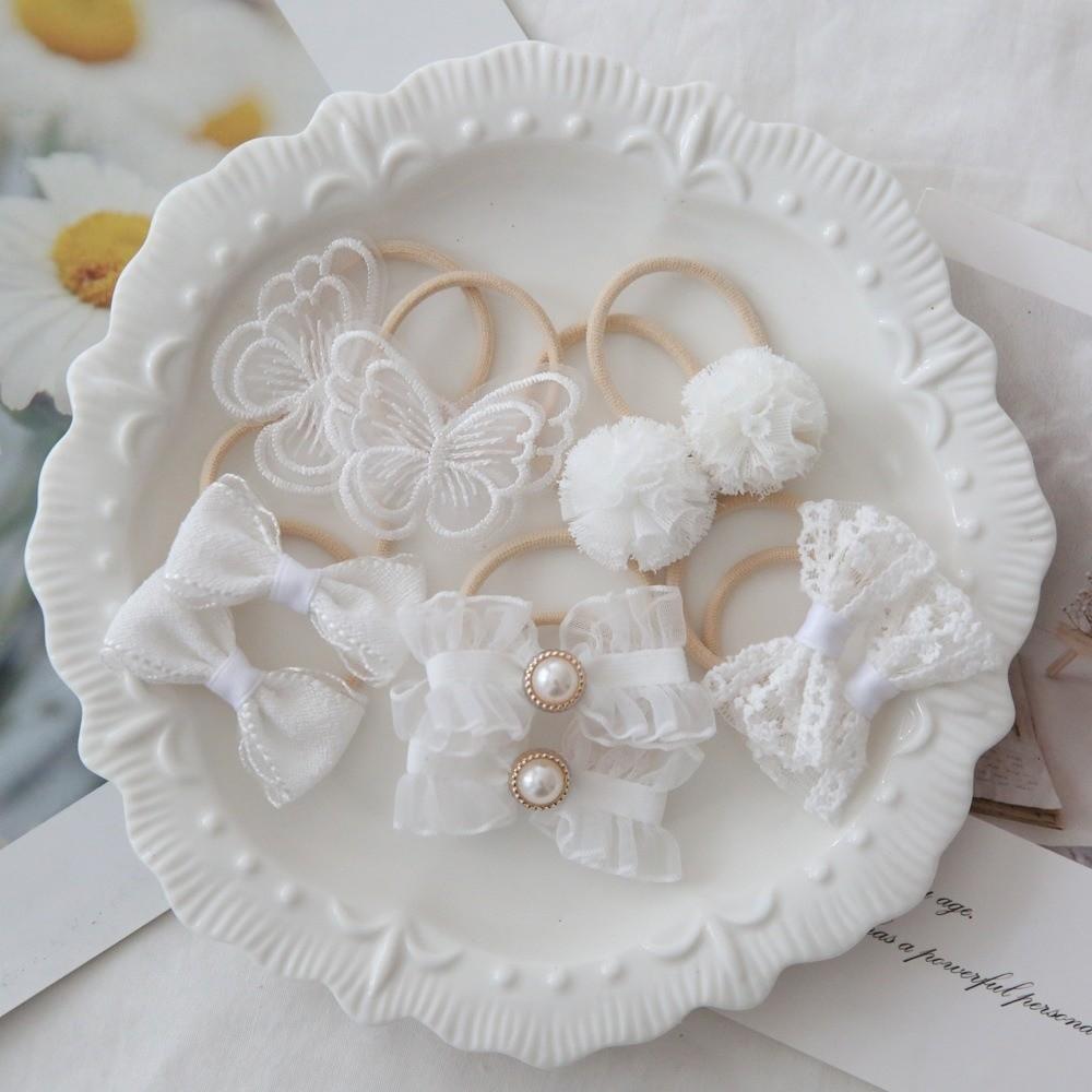 

10pcs Snag Free Floral Fairy Hair Ties Butterfly Elastic Flower Hair Bands No Damage Ponytail Holder Children s Headband Set белый