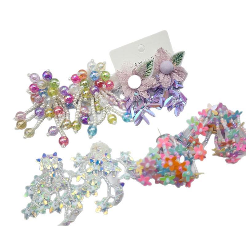 Fashionable Sequin Flower Tassel Earrings for Women - Versatile, Sweet, Girly, with Colored Beads for a High-End Feel