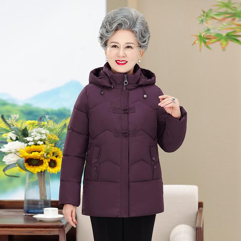 Short Winter Thickened Warm Jacket Middle-aged and Elderly Women's Cotton-padded Jacket with Hat Down Cotton-padded Jacket