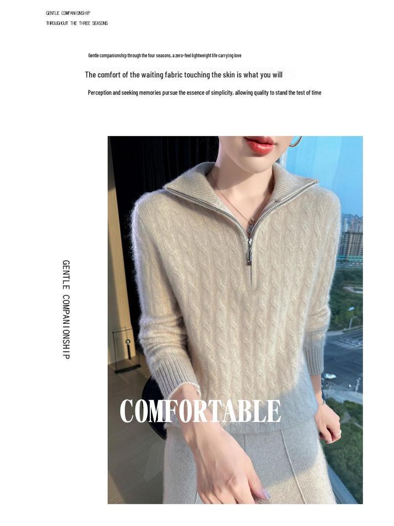 Women's 100% Wool Thickened Knitted Sweater with Large Lapel - Autumn/Winter Warm Twist Pullover, Versatile & Trendy