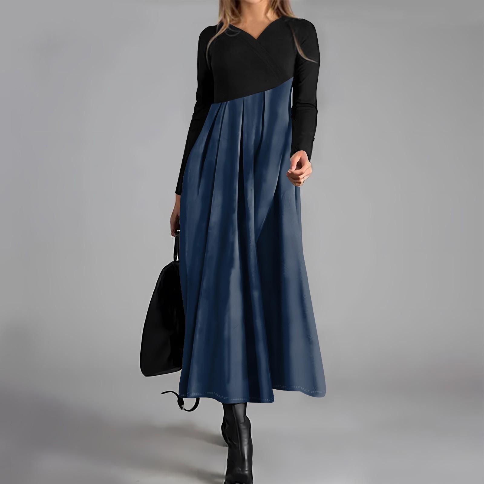 

Женское повседневное платье с V-образным вырезом и длинными рукавами, однотонное свободное платье большого размера XXXL