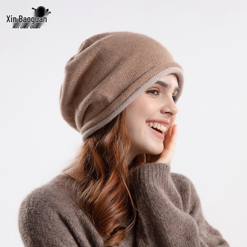 8164 Korean Style Knit Slouchy Beanie - Women's Warm Ear Protection Hat for Large Head Circumference, Autumn/Winter