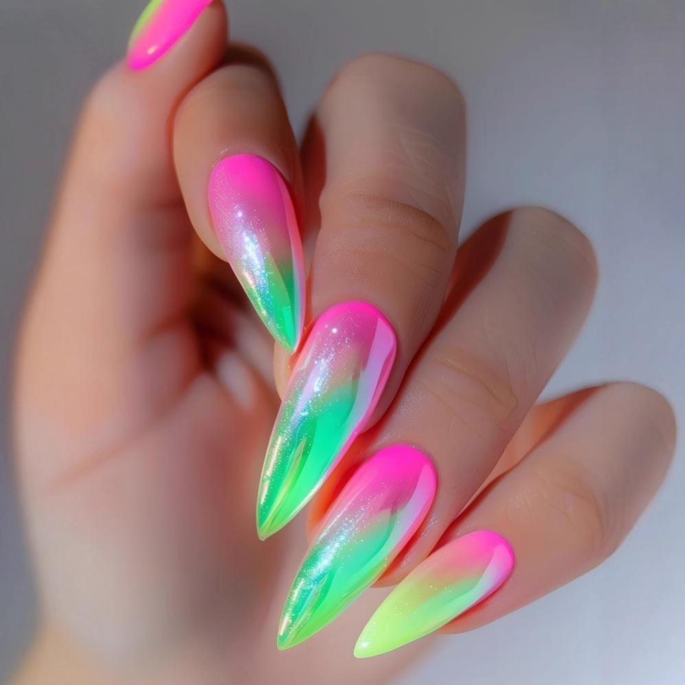 Stylish European & American Ombre Gradient Long Pointed False Nails - Multi-colored Wearable Nail Art