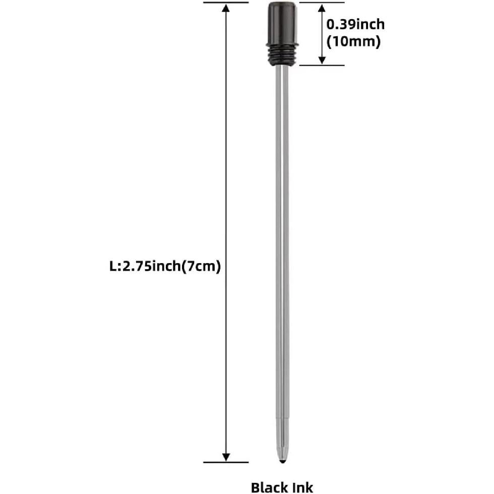 2.75'' Ballpoint Pen Refills, Black, Medium Point, 10 Pack